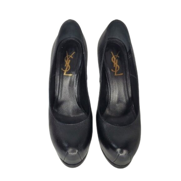 Yves Saint Laurent Tribtoo Pebbled Leather Platform Pumps - Picture 2 of 8